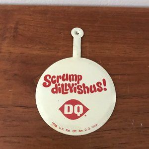 Vintage 1970's Dairy Queen Scrump-Dillyishus! Fold-Over Metal Tab Pin Button